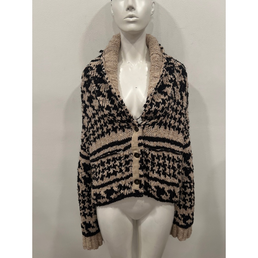 Free People Girls will be Boys Cardigan Sweater Houndstooth Chunky Knit Womens S